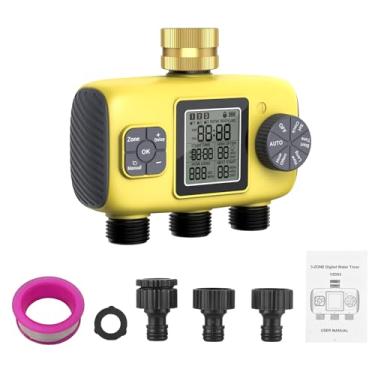 Imagem de Sistema de irrigação com temporizador de água, irrigador automático, 3 saídas com entrada de latão, controlador, válvulas de temporização inteligentes, rega, rega, manual, visor LCD grande IP55 à