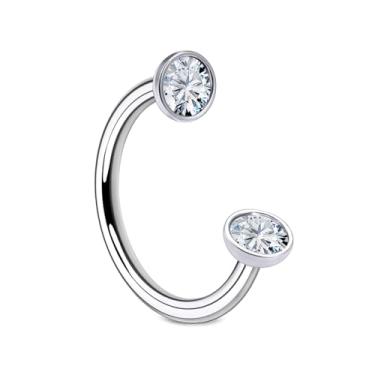 Imagem de Ftovosyo Anel de nariz em ferradura de aço cirúrgico, anel de nariz de sapato de cavalo para mulheres 18 g, pedra dupla, ferradura, piercing de narina, joia de 8 mm de diâmetro interno, Metal Cristal