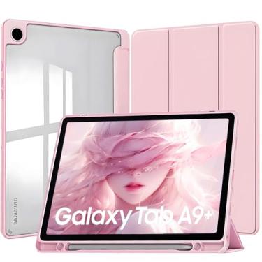 Imagem de Capa para Samsung Galaxy Tab A9 Plus 11 Polegadas 2023 Capinha Protetora Fina Capa Traseira Transparente com Suporte para Lápis Completa Anti-Impacto Auto Sleep Tampa Magnética - Rosa
