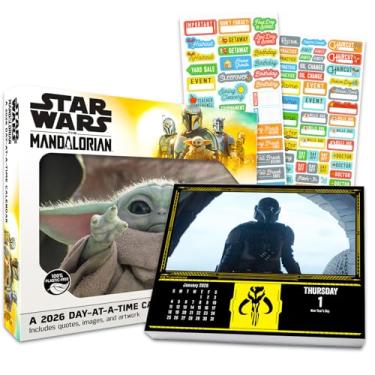 Imagem de Star Wars Calendário Mandalorian 2025, pacote Box Edition – Deluxe 2025 Baby Yoda Grogu calendário diário com mais de 100 adesivos de calendário (presentes manalorianos, material de escritório)