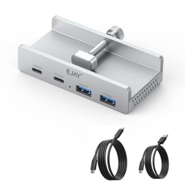 Imagem de EJAY Divisor de hub USB 3.2 de 4 portas 10 Gbps USB-C com braçadeira, adaptador USB-C montável com cabo de dados e alimentação para iMac 2021 e posterior - 10 Gbps (BJ-2A2C-SV)