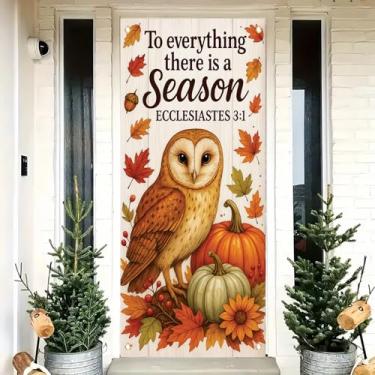 Imagem de Saoplasa Verso da Bíblia de outono Banner Eclesiastes 3 1 Coruja Sinal de Porta Outono Folha de Abóbora Girassol Pendurado na Parede Cristão Ação de Graças Decoração de Varanda Decoração de Escritura