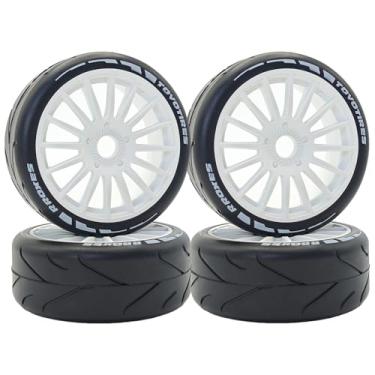 Imagem de Chanjorlin 1/8 1/7 RC On Road Racing Rubber Tires OD 4.05" & Hard Plastic Street Wheels 17mm Hex for 1:8 1:7 Touring Rally Drift Car Tamiya HPI WR8 HSP ARRMA KM WRC C3 Kyosho GT2 Upgrade Part 4PCS
