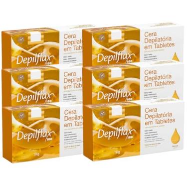 Imagem de Kit 6 Cera Quente Depilatória Profissional Natural Mel Depilflax Barra 1Kg Grande