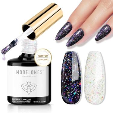 Imagem de modelones Verniz de unhas de gel com glitter, top coat de gel de confete arco-íris com lantejoulas brilhantes dispersas, acabamento brilhante de longa duração, salão de beleza, faça você mesmo