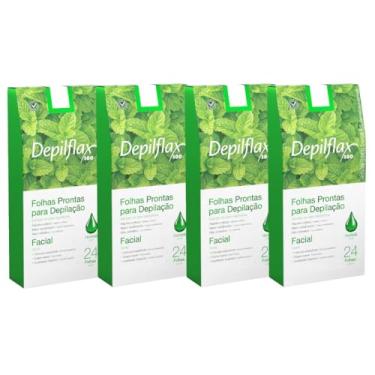 Imagem de Folhas Prontas Para Depilação Facial Hortelã Depilflax Cera Depilatoria Profissional 24un - Kit Com 4 Caixas