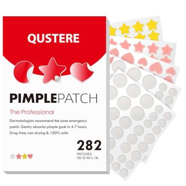 Imagem de QUSTERE Adesivos de espinhas para rosto, adesivos de acne hidrocolóides, lindas capas de espinha de estrela para rosto, adesivos com melaleuca, ácido salicílico e óleo de Cica | Redondo, estrela