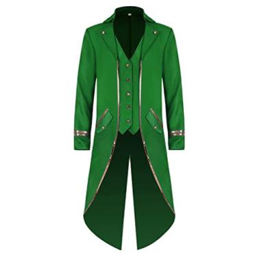 Imagem de Jaqueta vintage Steampunk masculina gótica vitoriana VTG fantasia de smoking medieval formal para Halloween, Verde, P