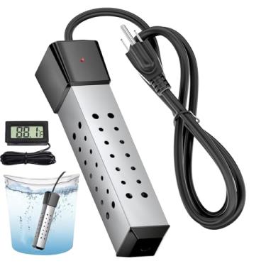 Imagem de Aquecedor de água de imersão, aquecedor de piscina para piscina inflável, aquecedor de banheira de hidromassagem portátil com proteção de aço inoxidável e termômetro digital LCD, calor rápido de água