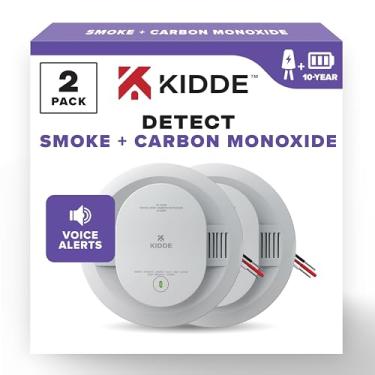 Imagem de Kidde Detector de fumaça e monóxido de carbono com fio, bateria reserva de 10 anos, alertas de voz, indicadores de luz de aviso LED interconectáveis, pacote com 2