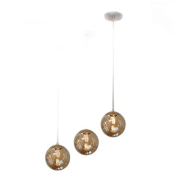 Imagem de Kit 3 Pendente Dourado Mesa Bancada Balcão Aparador + Led Vi