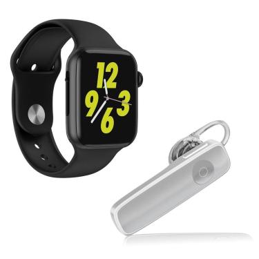 Imagem de Kit 1 Smartwatch W34 Preto + 1 Fone Bluetooth Estéreo Branco