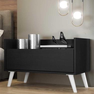 Imagem de Mesa De Cabeceira 80cm C/ Pés Retrô Preta/Branca