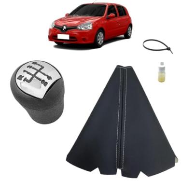 Imagem de Manopla Bola E Coifa Forro Courvin Alavanca Câmbio Manual Compatível Com Clio Campus 2005 Á 2013 (PRETO - COSTURA PRATA)