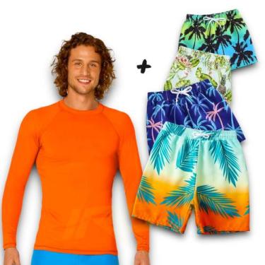 Imagem de Kit Camiseta Proteção Solar UV + Short Praia Masculino PLT 375 - IRON,