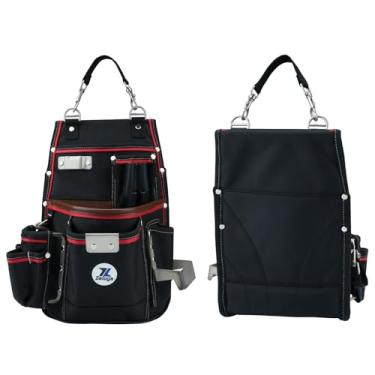 Imagem de Zeluga Bolsa de ferramentas resistente profissional 20-539 com suporte de martelo e clipe de fita | Nylon balístico 1680D + couro genuíno | Laço de cinto e transporte manual