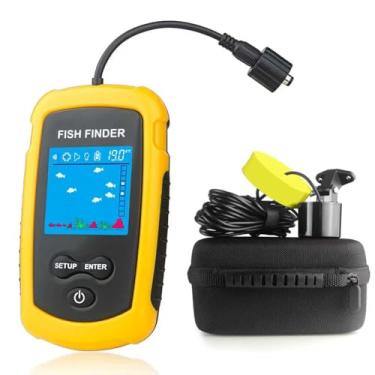 Imagem de Venterior Equipamento de pesca portátil Fishfinder portátil com transdutor de sonar, visor LCD, bolsa resistente à água e estojo rígido de viagem (amarelo)