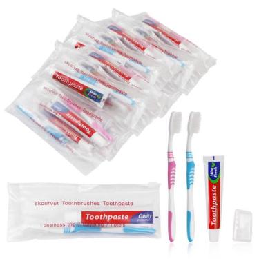 Imagem de Escovas de dentes descartáveis com kit de viagem de pasta de dente de 