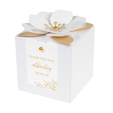 Imagem de FEIYI 20 caixas de lembrancinhas, caixas de doces 3 em 1 com decoração floral, etiquetas brancas de agradecimento, embrulho de presente para casamento, chá de bebê, aniversário, decorações de festa