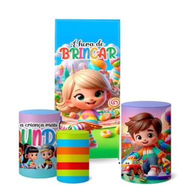 Imagem de Trio Capas Cilindro + Painel Lateral Romano Dia Das Crianças (K5CRI0002)