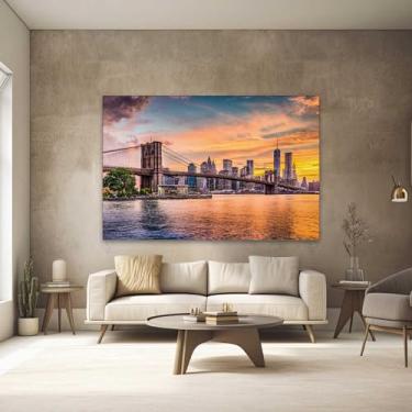 Imagem de Quadros Decorativos para Quarto Sala 90x60 Paisagem Ponte Nova York Grande Escritório Hall