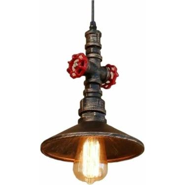 Imagem de WLHAZMWY Candeeiro pendente vintage industrial luminária pendente em forma de tubo de água lâmpada suspensa de ferro chique luminária ajustável E27 (cobre)