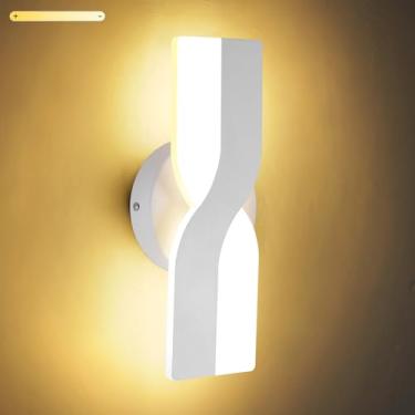 Imagem de Kawell Luminária de parede LED minimalista de 12W 1%-100% de escurecimento moderno arandela de parede interna com fio quadrado para cabeceira corredor estudo cozinha, branco 3000K