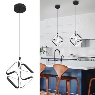 Imagem de Vloitgol Luminárias pendentes de LED preto, luzes pendentes modernas brancas frias 6000K para ilha de cozinha, luminária ajustável de ilha de cozinha para sala de jantar quarto pia, 1 pacote