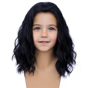 Imagem de PATTNIUM Peruca infantil preta para meninos comprimento médio ondulado encaracolado preto perucas infantis perucas sintéticas para festa de Halloween fantasia cosplay perucas