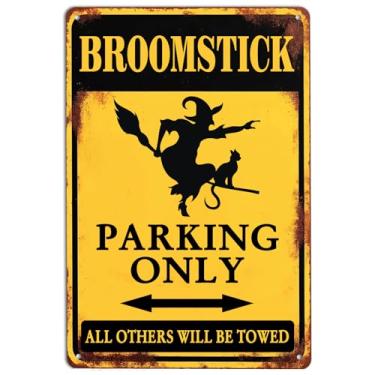 Imagem de Placa de estacionamento de bruxa de Halloween, vassoura, apenas todos os outros serão rebocados, cartaz de placas de lata antigas para jardim, casa, quinta, bares, cafés, decoração interna e externa
