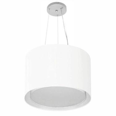 Imagem de Lustre Pendente Cilíndrico Duplo Vivare Md-4304 Cúpula Em Tecido 40x30cm - Bivolt Branc...