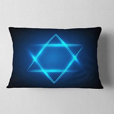 Imagem de Designart Neon Estrela de Davi abstrata para sala de estar, sofá, almofada + capa de almofada impressa em ambos os lados 30,5 x 50,8 cm