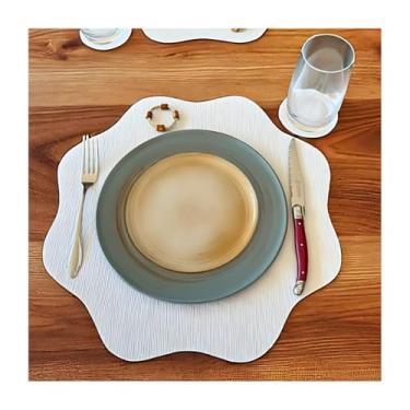 Imagem de Kit Sousplat Jogo Americano Branco Sisal Redondo 8 lugares + 8 porta copos Para Mesa Posta Chique