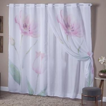 Imagem de Cortina Voil Estampada, 3,00 x 2,20 m, Decorativa para Sala e Quarto, Poliéster (FORRO BRANCO TULIPAS)