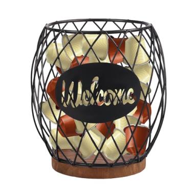 Imagem de Cesta de armazenamento de cápsulas de café, organizador de cápsulas de café de grande capacidade com base de madeira, recipiente de armazenamento de bancada em forma de abacaxi para balcão de cozinha