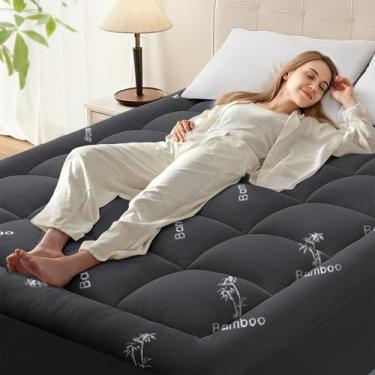 Imagem de Anluoer Cobertura de colchão de espuma viscoelástica California King, raiom derivado de travesseiro de bambu para quem dorme quente, almofada de colchão refrescante com bolso profundo de 20 a 53 cm