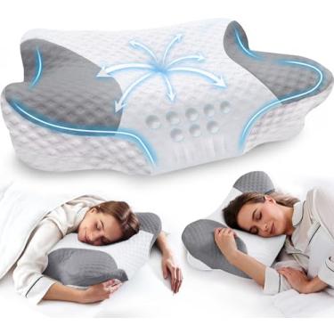 Imagem de Travesseiros de pescoço cervical com espuma viscoelástica – Almofadas de pescoço para alívio da dor, almofadas de espuma de memória, suporte ergonômico de pescoço – Almofadas ortopédicas ajustáveis