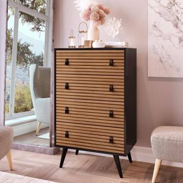 Imagem de Cômoda Genialflex Amber 4 Gavetas Preto Brise Efeito Ripado