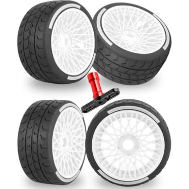 Imagem de RCarmubWow Rodas e pneus RC em pneu de estrada para 1/7 Felony 6S BLX, rodas de plástico hexagonais de 17 mm, pneus de caminhão RC, pneu rodoviário, pneu de estrada, 4 peças, branco