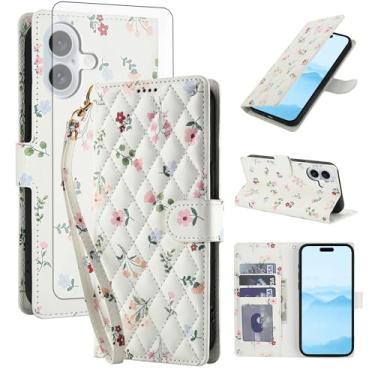 Imagem de Asuwish Capa de celular para iPhone 17 carteira celular com protetor de tela de vidro temperado porta-cartão de flores com suporte protetor resistente i Phone17 i17 17 capa feminina masculina flores