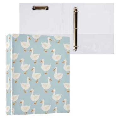 Imagem de Fichário de 3 anéis de desenho à mão fofo desenho de pato branco 3,8 cm fichário decorativo com prancheta e 3 bolsos transparentes, comporta 200 folhas de papel tamanho A4 fichários à prova d'água