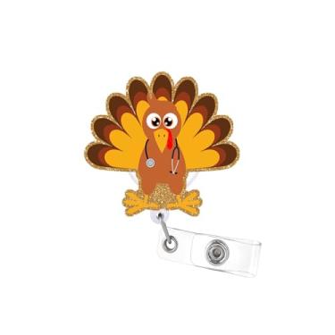 Imagem de Carretel de crachá de peru de Ação de Graças - Suporte retrátil para identidade com clipe jacaré | Presente para enfermeiros, professores, estudantes de enfermagem, equipe médica