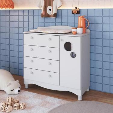 Imagem de Cômoda Infantil Organizadora 4 Gavetas Grande e 1 Porta com Prateleira