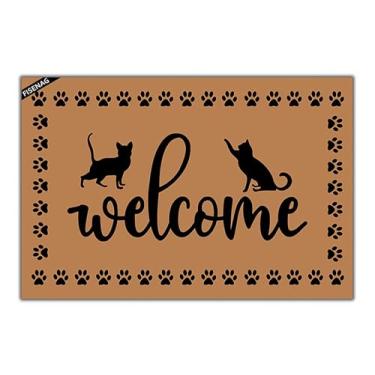 Imagem de FISENAG Tapete de boas-vindas de gato - Tapete frontal com estampa de pata, tapete de entrada para banheiro, cozinha, preto, 60 cm x 40 cm