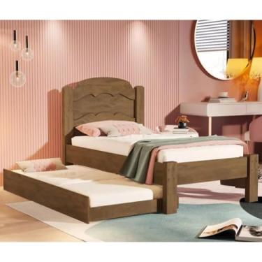 Imagem de Cama Solteiro + Auxiliar Embutida 100% MDF Solução 2 em 1 para Quartos Pequenos (Castanho)