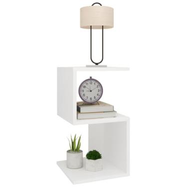 Imagem de BOXFAN Mesa de Cabeceira Nicho em MDF Branco Brilhante para Quarto de Casal ou Solteiro, Criado-Mudo Decorativo Multifuncional para Sala, Cozinha ou Apoio de Cama