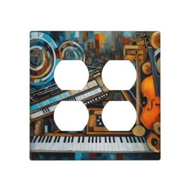 Imagem de WUYOCHA Capas decorativas para tomada de instrumento musical, piano, violino, placa de parede de 2 gangues, capa de interruptor de luz dupla dupla para interruptor de luz para quarto, decoração de