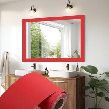 Imagem de Simplemiuji Papel de parede fosco com moldura espelhada de 10 m, adesivo autoadesivo para banheiro (vermelho, 10 cm)