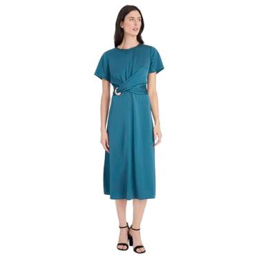 Imagem de Maggy London Vestido midi feminino de manga curta e gola redonda - Vestidos elegantes para convidados de casamento, Garça verde, 46