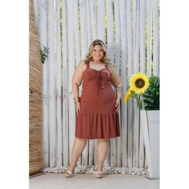 Imagem de Vestido Curto Plus Size Soltinho Decote Coração - luh may, Marrom, G1